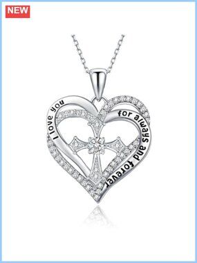 Gold Plated Heart Cross Cat Necklace CZ Diamond Pendant Women Gift